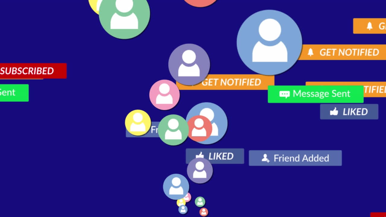 Animation of media icons over blue background