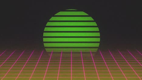 animation of green circle with stripes and pink grid