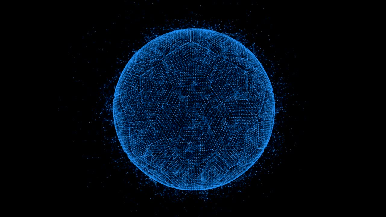 Blue Football Soccer Ball Plexus 3D Rendered Animation Video.