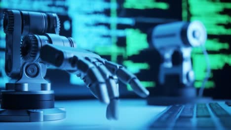 a close-up view of advanced robotic machinery showcasing precision engineering and innovative technology in a modern digital environment with coding interface