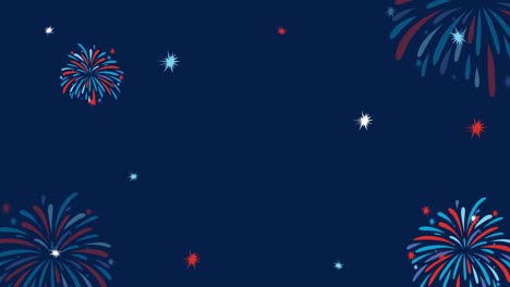 colorful fireworks burst dynamically against a dark blue background, creating a festive and celebratory atmosphere
