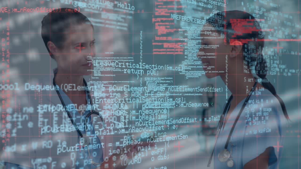 animación del procesamiento de datos sobre diversas mujeres médicas