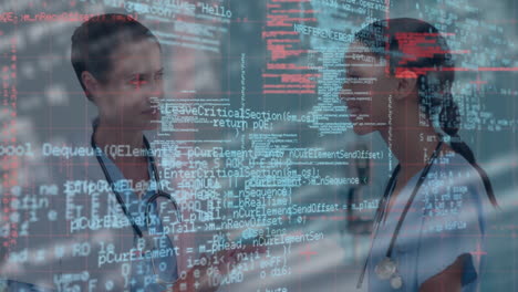 animation of data processing over diverse female doctors