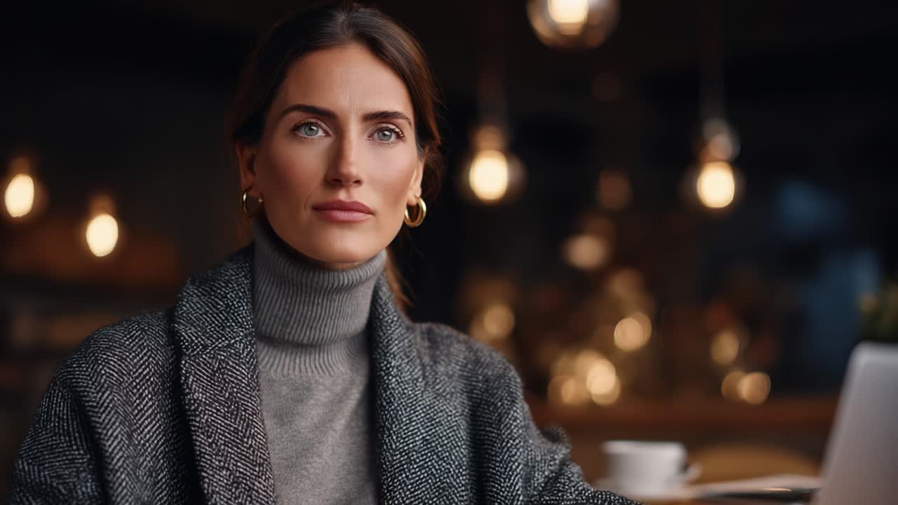 A Thoughtful Woman in a Cozy Space, Captured in Two Frames: Moments of Reflection and Comfort in a Warm Atmosphere with Soft Lighting Enhancing Her Expression