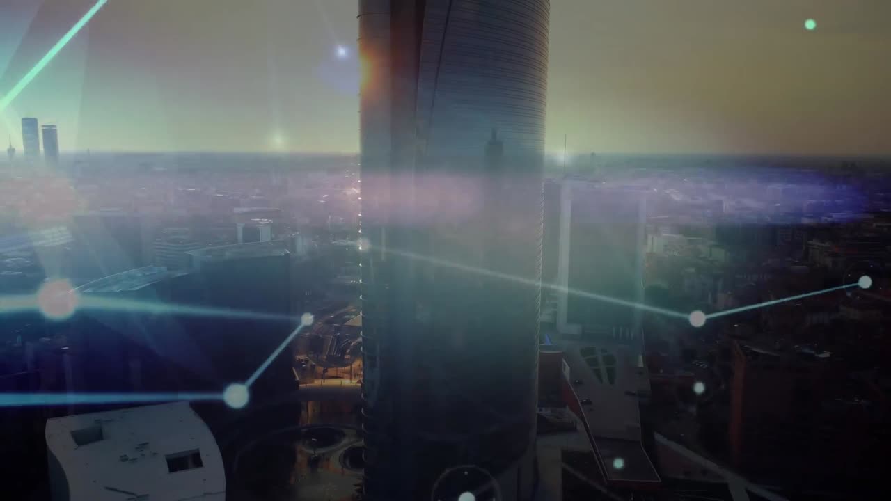Animation of network of connections over cityscape