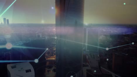 animación de la red de conexiones sobre el paisaje urbano