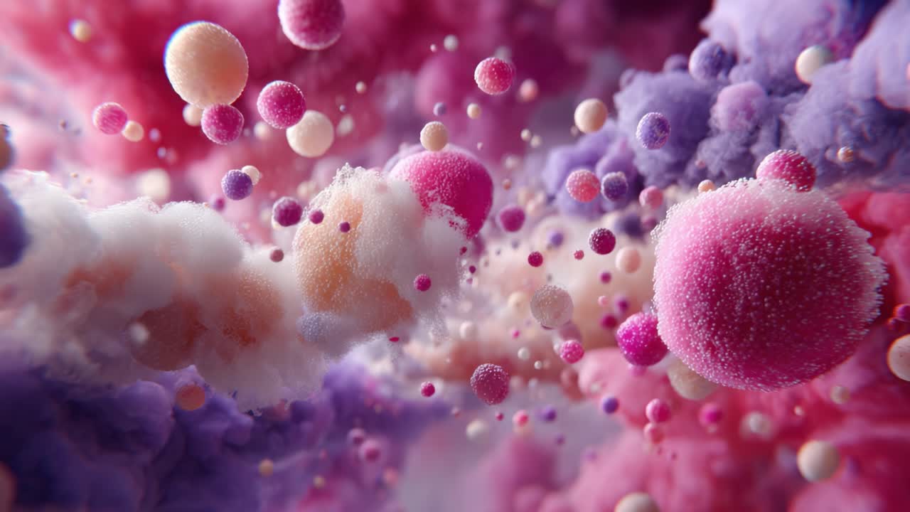 An Ethereal Exploration of Colorful Spheres and Clouds in a Hypothetical Space, Showcasing the Beauty of Abstract Forms Through Vivid Hues and Soft Textures