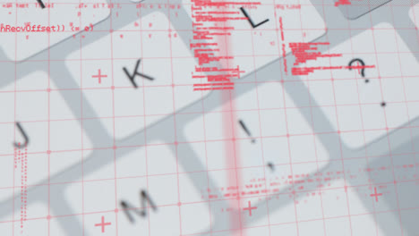 data processing over grid network against close up of keyboard keys