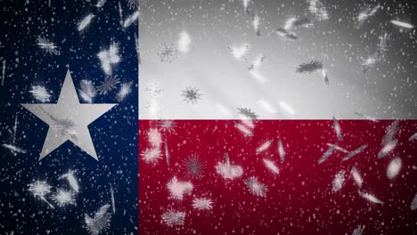 texas flag falling snow, new year and christmas background, loop