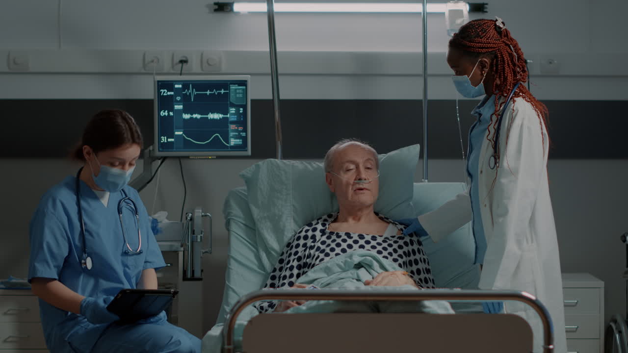 Nurse and african american doctor looking at patient results