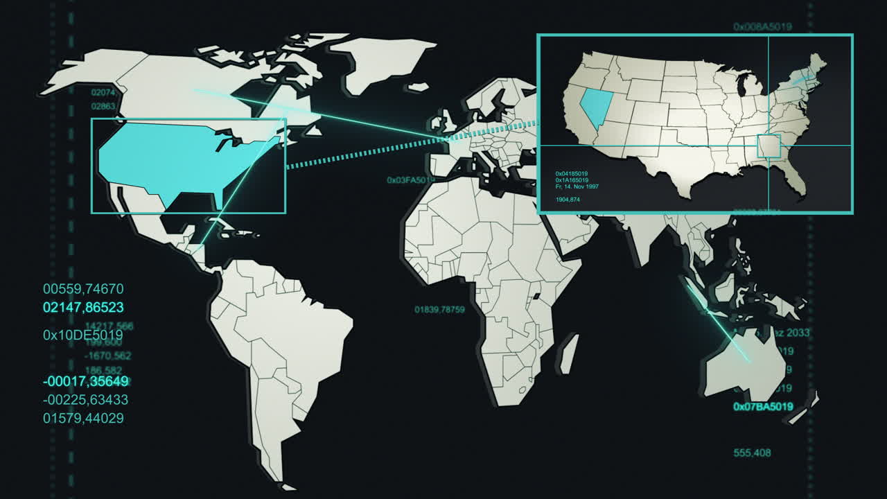 Network of the world with USA close-up