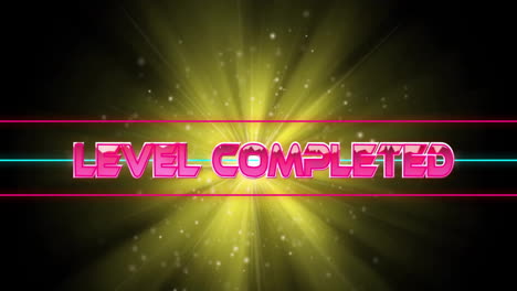 animation of level completed text over neon pattern background