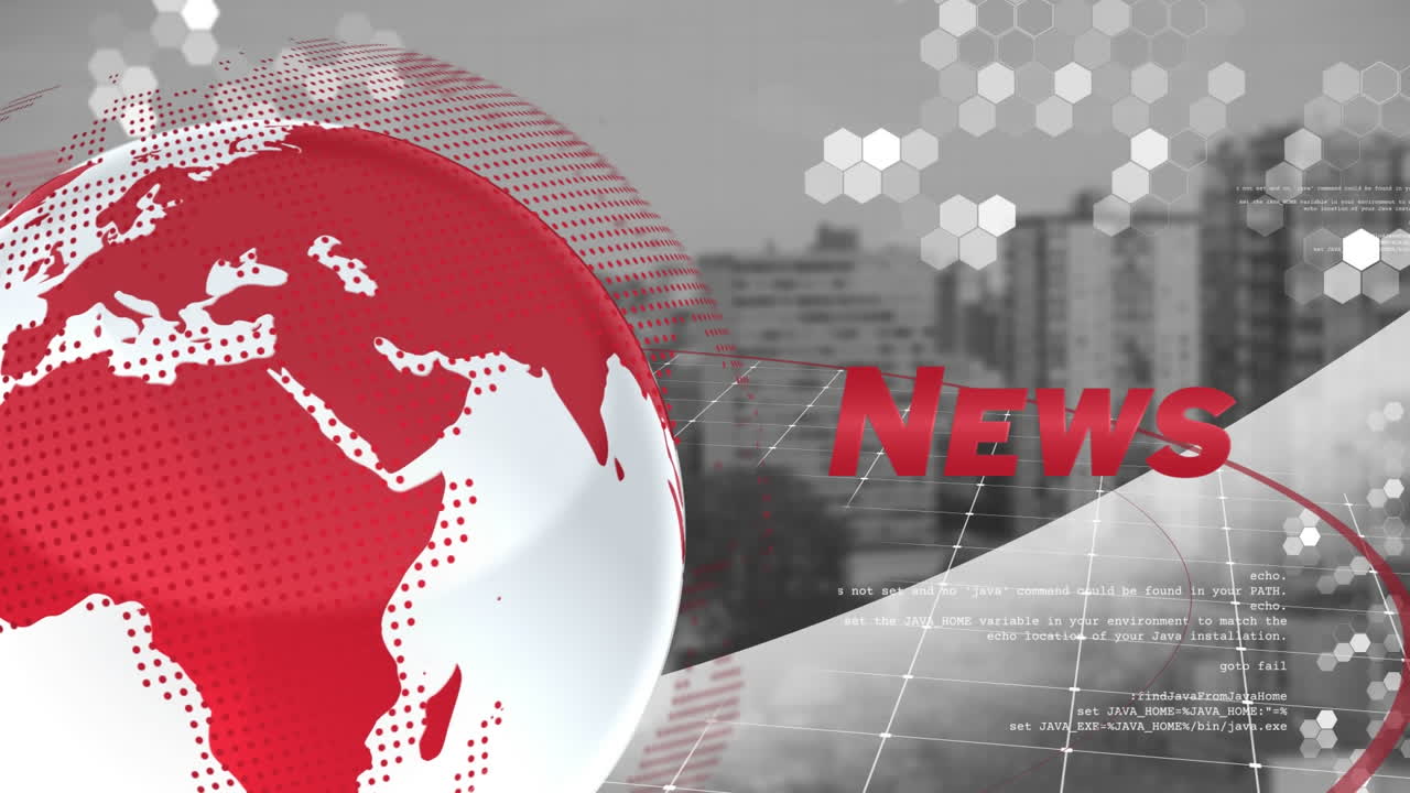 animación del globo con texto de noticias sobre el paisaje urbano