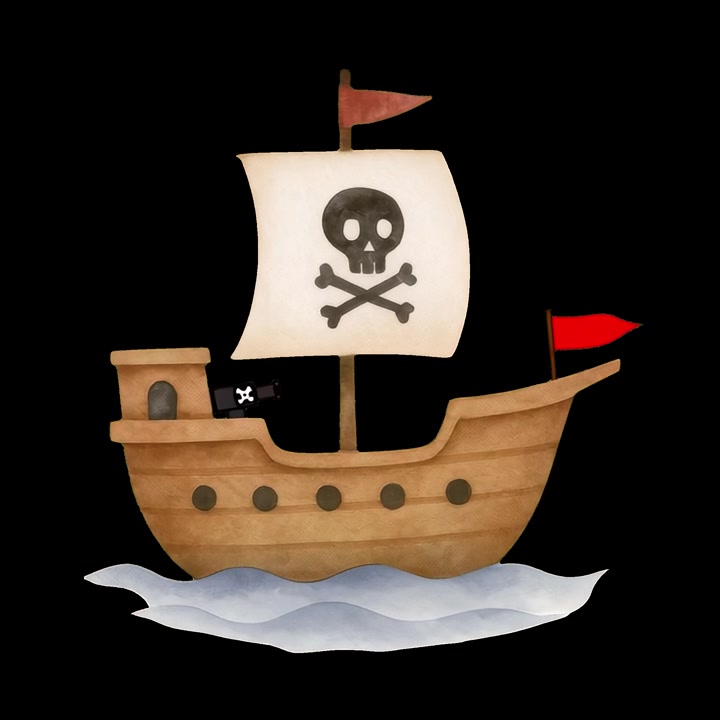Illustrazione ad acquerello di una nave pirata che naviga sulle onde