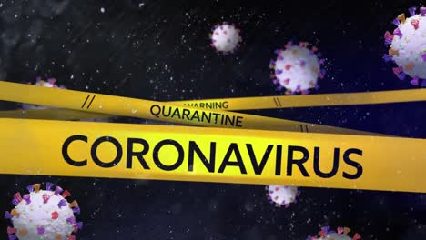 Yellow-police-tapes-with-Coronavirus,-Warning-and-Quarantine-text-against-Covid-19-cells