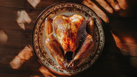 delicioso pavo asado en el horno de acción de gracias en una mesa de madera