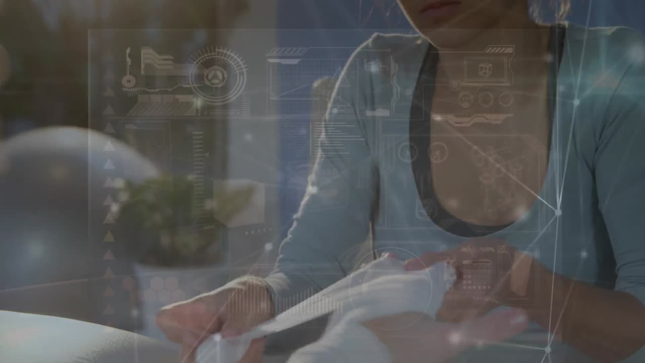 붕대를 쓴 백인 여성에 대한 데이터 처리의 애니메이션