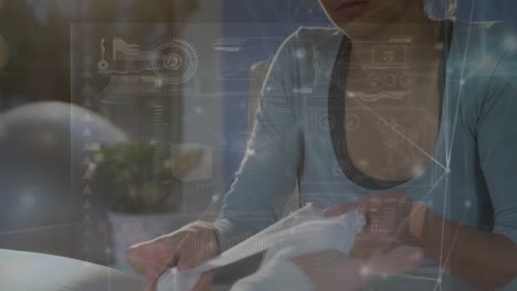 animation of data processing over caucasian woman with bandage