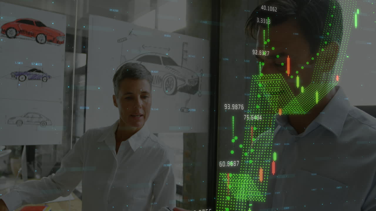 animación del procesamiento de datos financieros y estadísticas sobre diversos empresarios