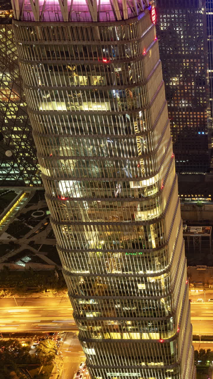 Timelapse of the Beijing city skyline from a high vantage point in vertical