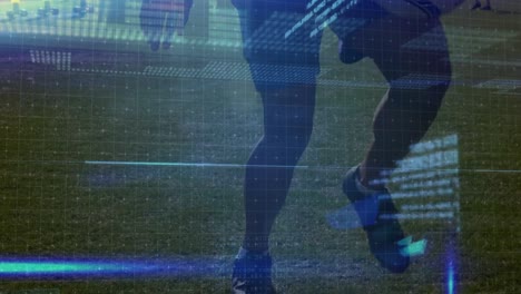 animación del procesamiento de datos sobre diversos jugadores de fútbol masculino que juegan en el estadio