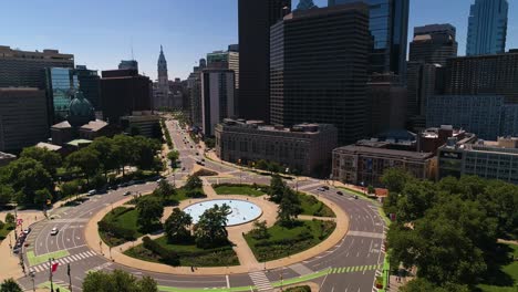 Aerial-Shot-of-Logan-Circle-and-Philadelphia-Skyline