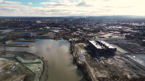 Industrial-town-of-Syracuse-New-York-Aerial-winter-time