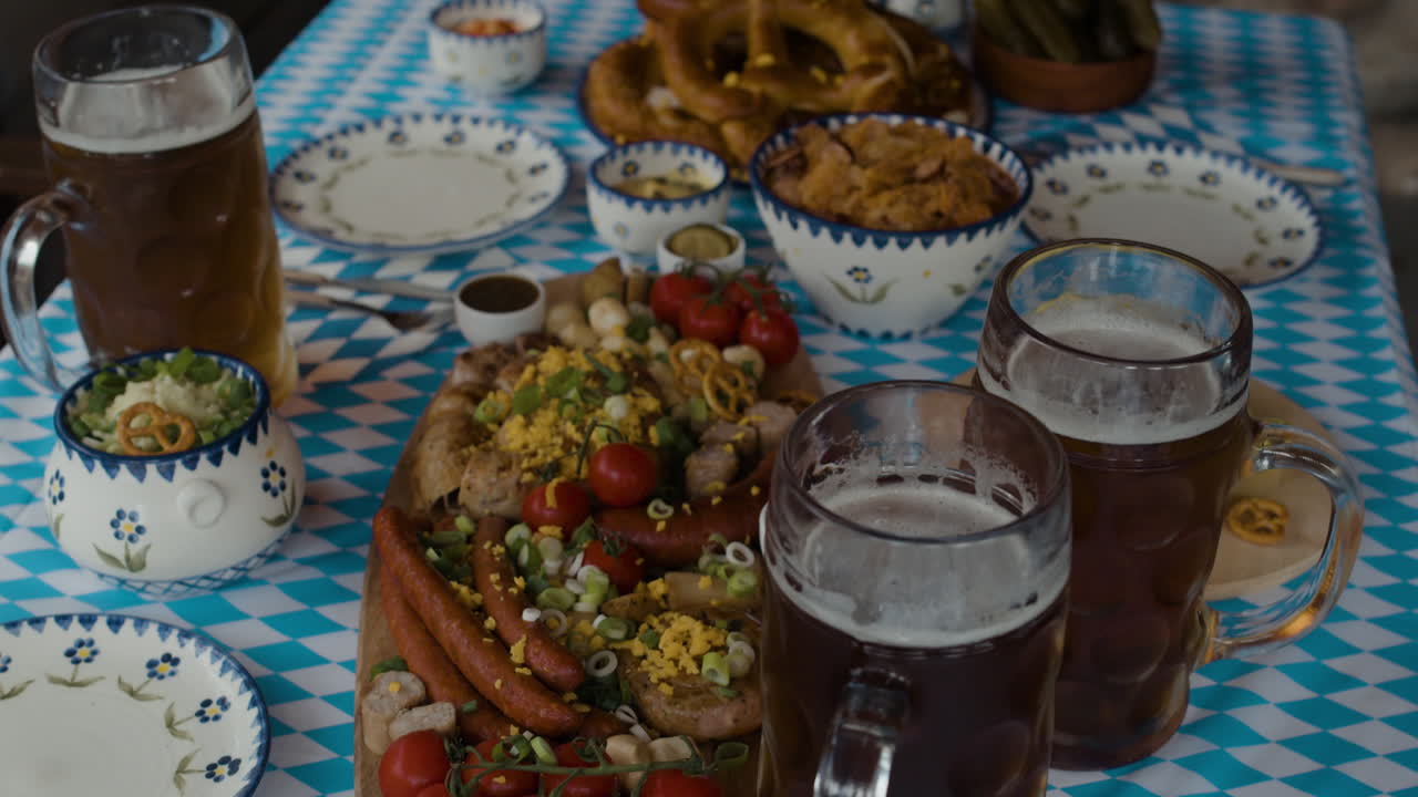 Oktoberfest feast with beer and traditional German food
