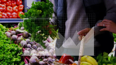 shopping for fresh produce with animation overlay in market setting