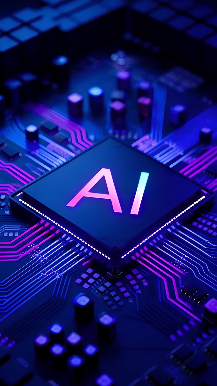 Sfondo Tecnologico Futuristico con Scheda Madre e Chip AI 4K