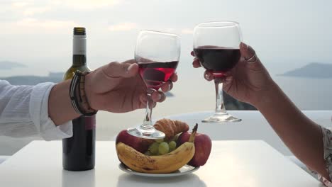 romantic couple, cheers with red wine glass