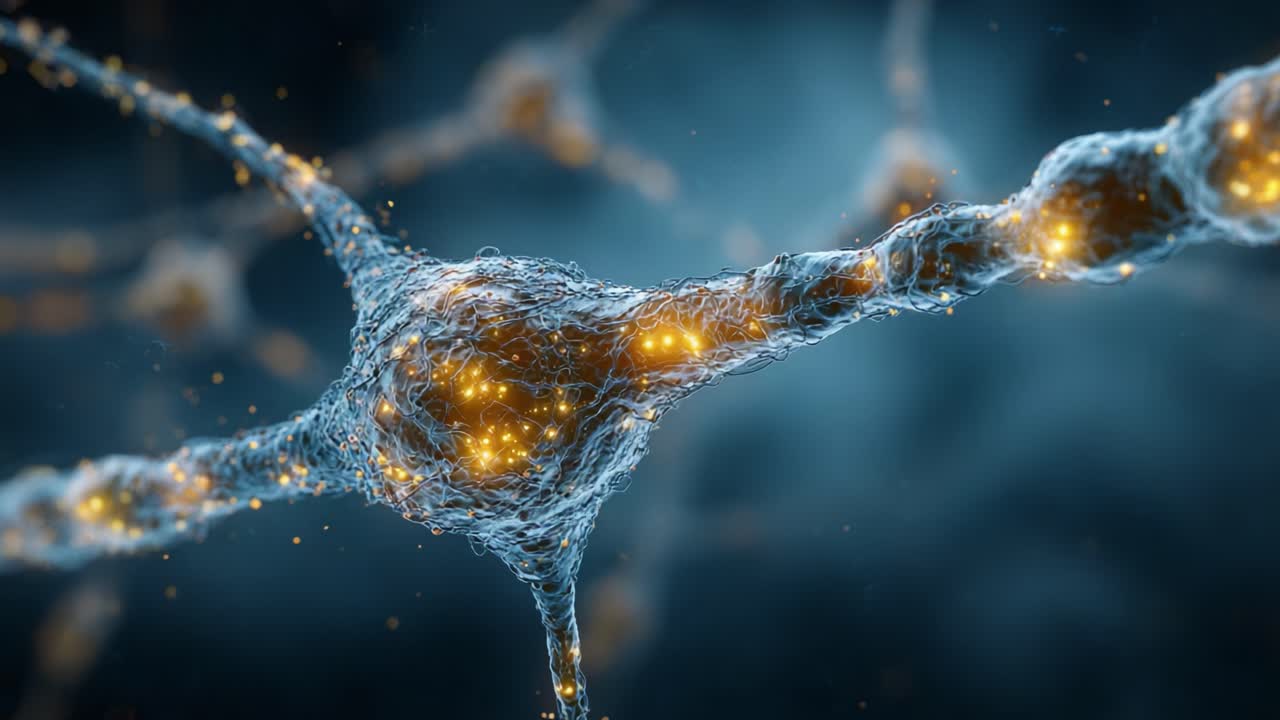 Intricate Neuronal Network: Stunning Close-Up of Neurons Illuminated in Neurotransmission Process, Showcasing the Complex Interplay of Electrical Signals and Connectivity