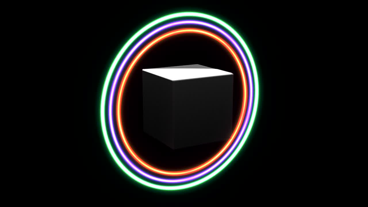 los anillos de neón giran alrededor de un polígono. capaz de buclear sin costuras 4k