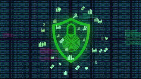 icono de candado de seguridad y globo de red de iconos de conexión contra el procesamiento de datos