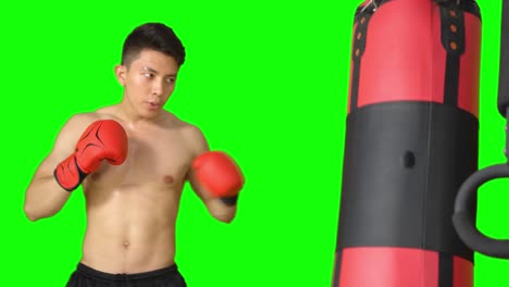hombre golpeando un saco de boxeo