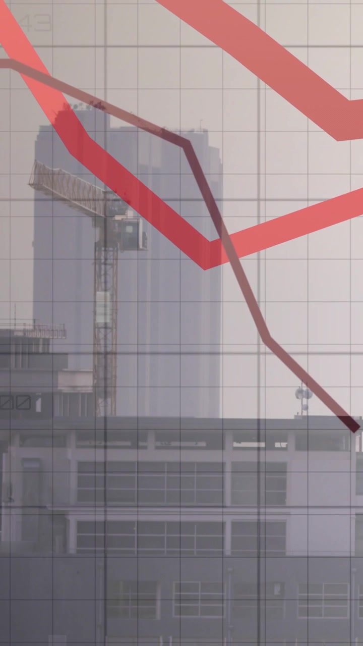 Vertical video: Thin red marker appearing, trends sweeping over crane, showing market drop