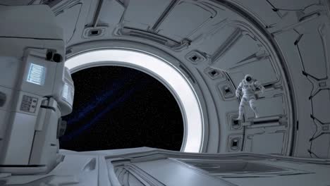 astronaut in spacewalk from spacecraft