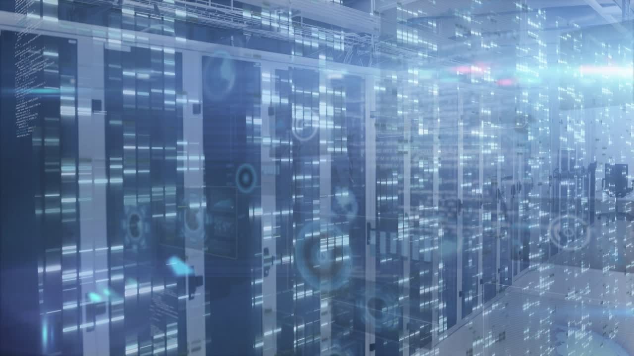 Animation of data processing over server room