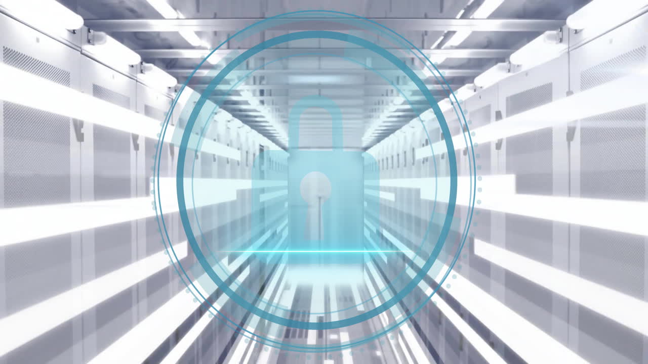 락 아이콘의 애니메이션과 컴퓨터 서버를 통해 디지털 데이터 처리