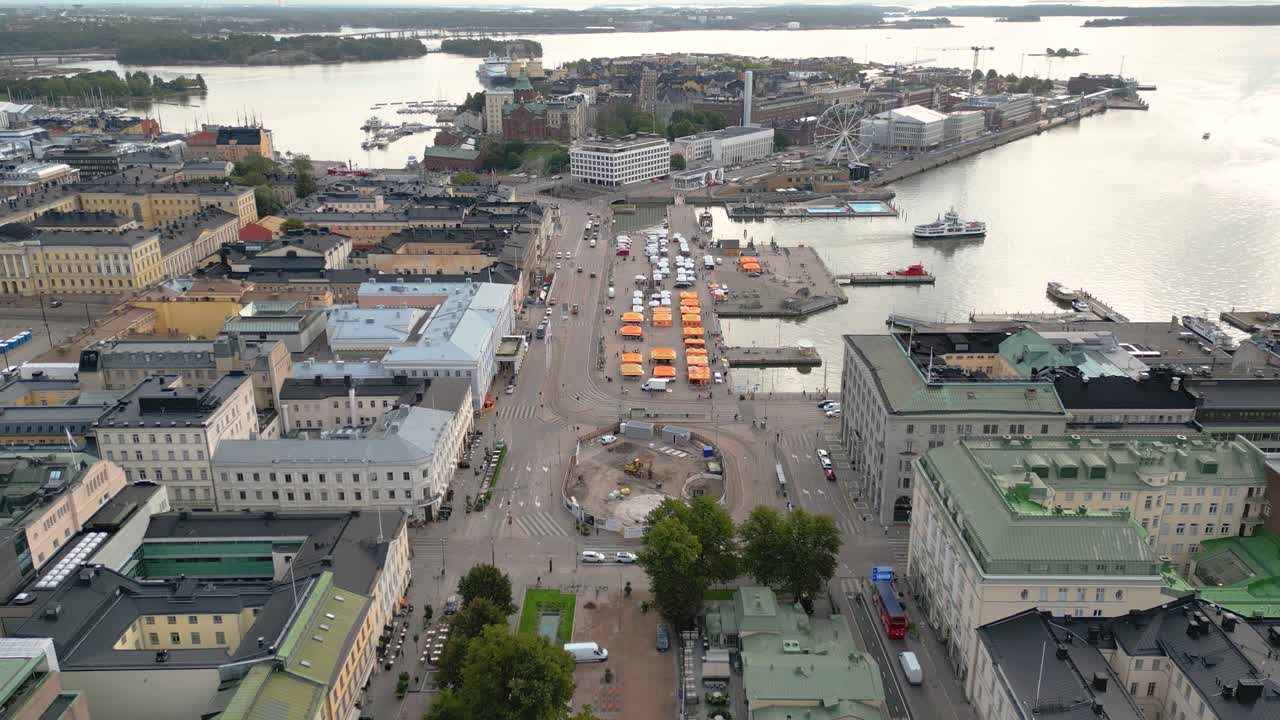 The market square area in Helsinki, Finland in an aerial drone view