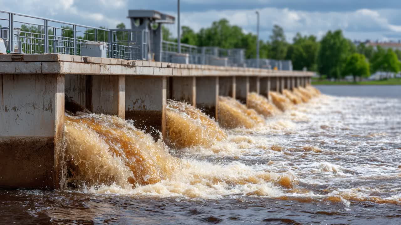 Dynamic Flow: A Visual Journey Capturing the Steady Release of Water from a Hydraulic Structure, Showcasing Nature's Power and Engineering in Harmony