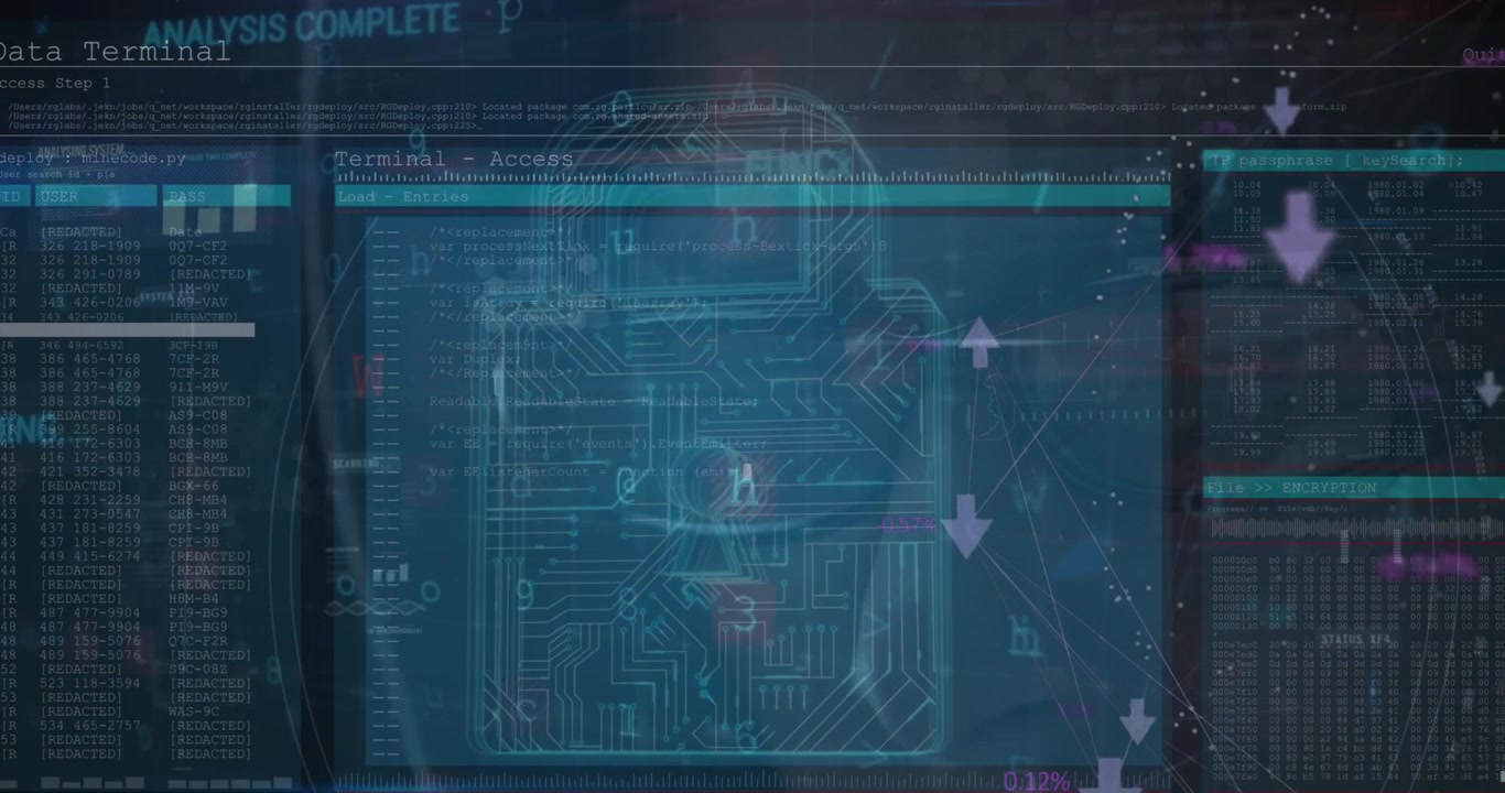 Animazione di un lucchetto di sicurezza durante l'elaborazione dei dati su sfondo scuro