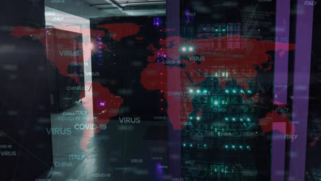 animación de los datos de covid 19 y el mapa del mundo a través de servidores informáticos