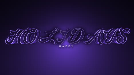 purple neon `happy holidays text on glowing black background