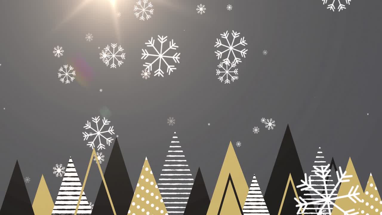 animación de la nieve cayendo sobre los árboles de navidad decoración sobre fondo gris