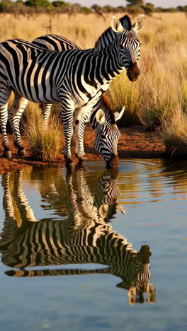 zebras at a watering hole in the african savanna