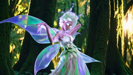 ethereal forest fairy with iridescent wings