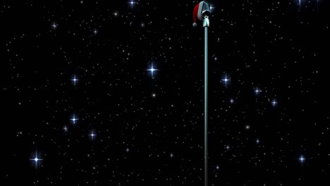 Animation-of-stars-falling-over-microphone-on-dark-background