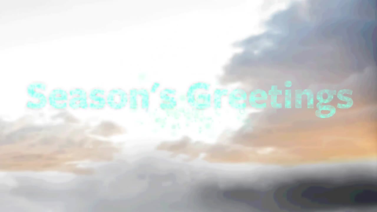 Animation of season's greetings text over fireworks and clouds