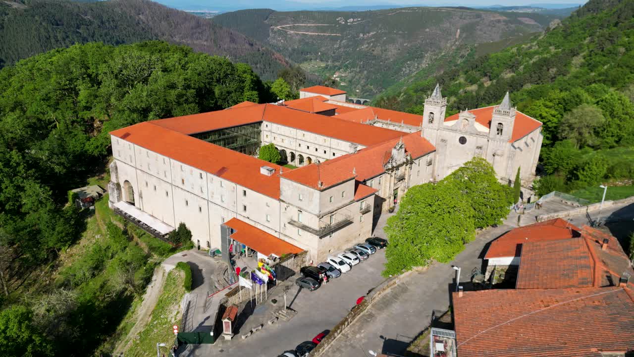 drone shot monastery santo estevo of ribas of sil, ribeira sacra, nogueira of ramu&iacute;n, ourense, galicia, spain